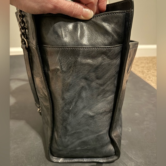 FRYE Navy Metallic Leather Ella Double Handle Crossbody Handbag - Picture 10 of 16